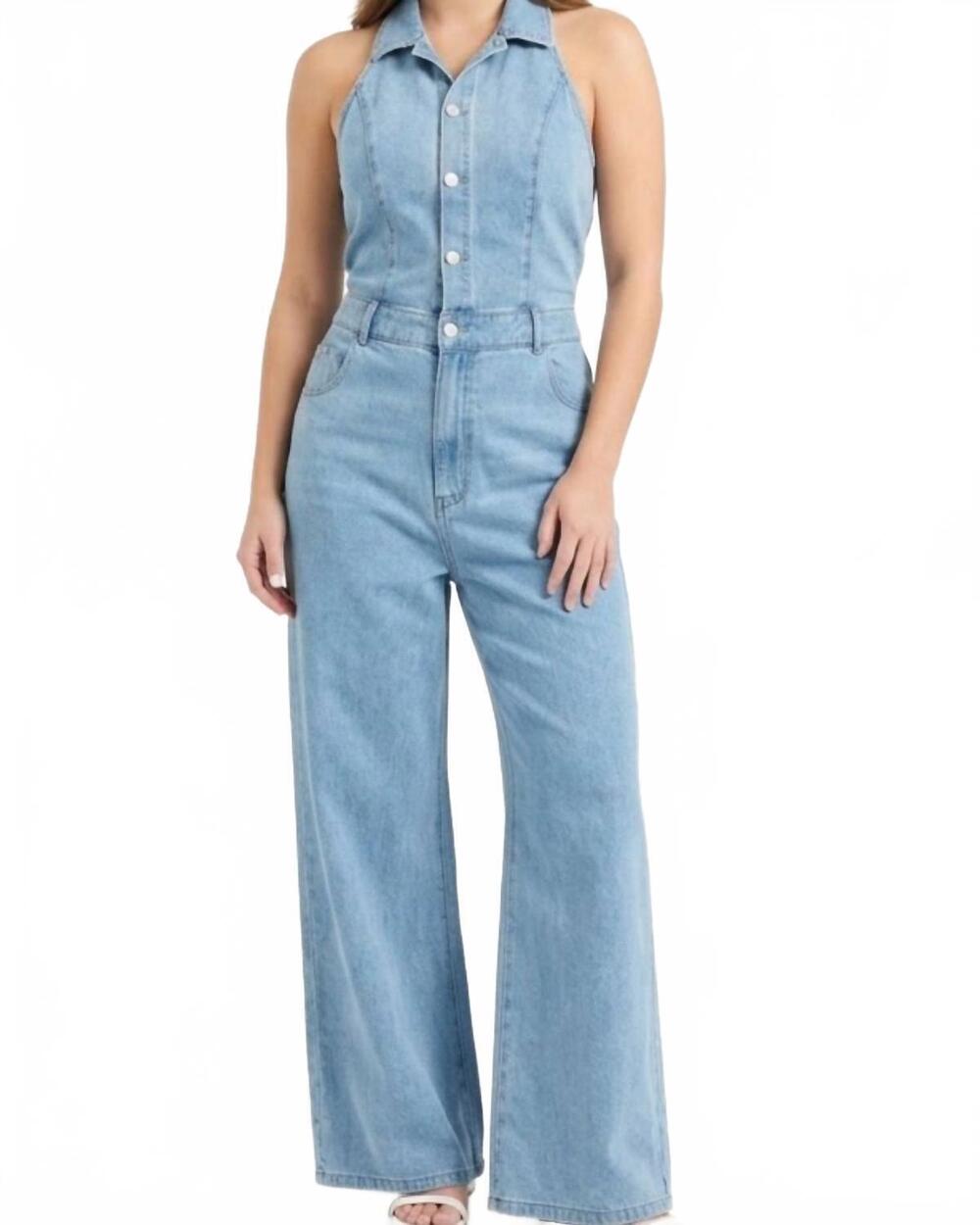NEW BUCKETLIST collared denim jumpsuit in blue
